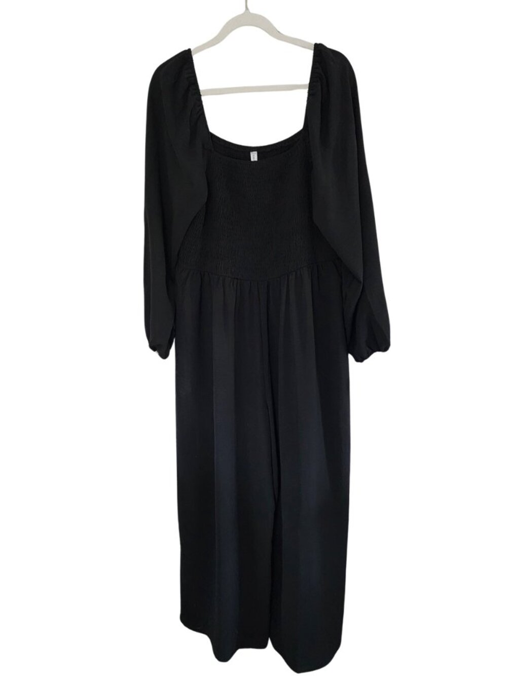 DOKOTOO Black Smocked Jumpsuit,  XXL, Wide Leg